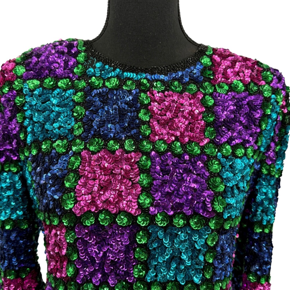 Vintage Sequin Patchwork Blazer Jacket Women's Re… - image 8